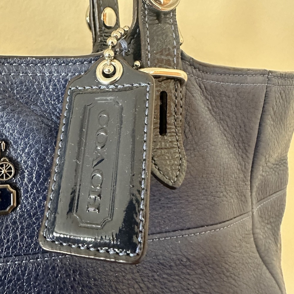 Coach Madison Tribeca East West Blue Tote Pebbled Leather Shoulder Bag Charm - Picture 7 of 16